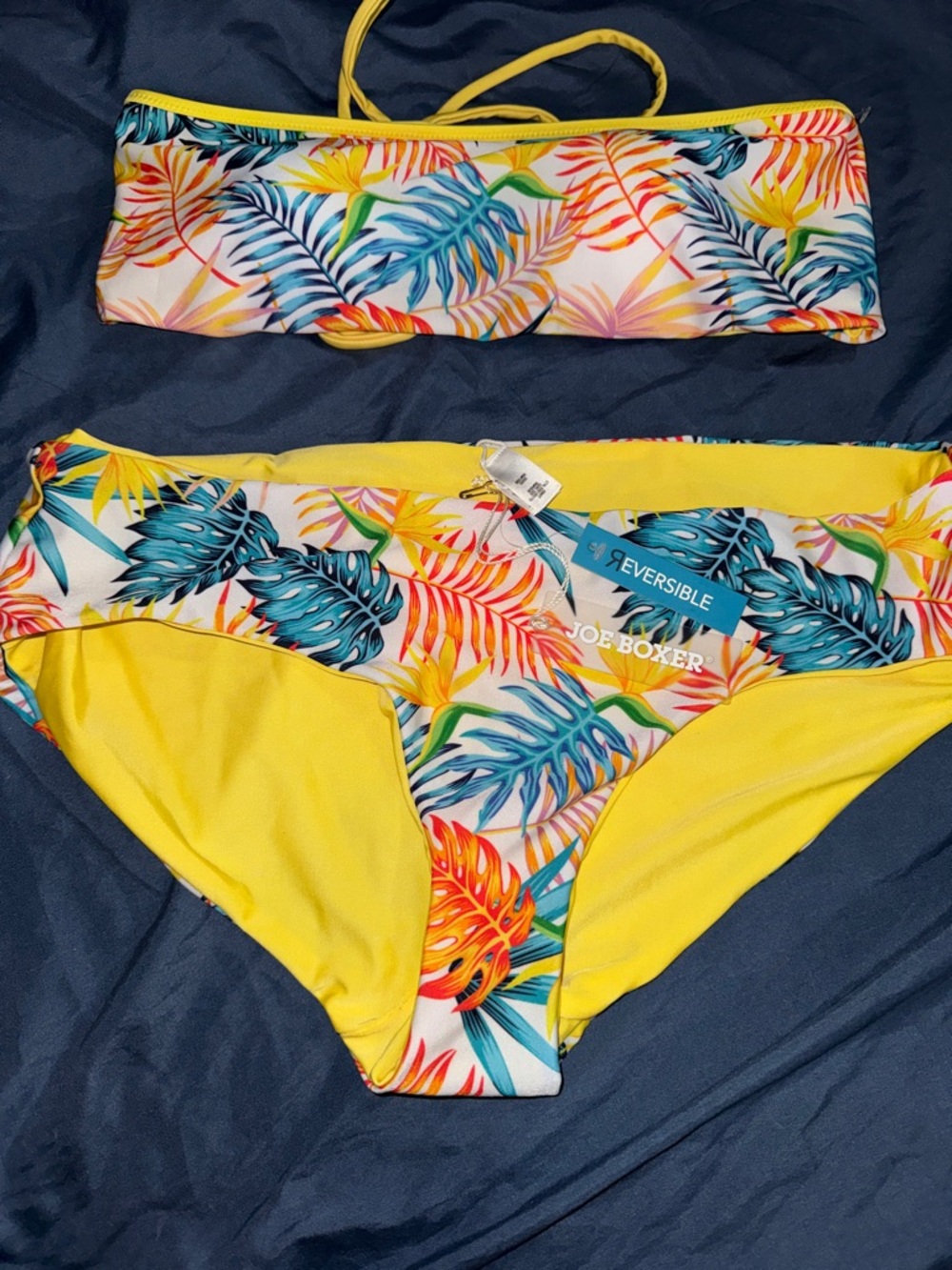 Joe Boxer Yellow & Multicolor Tropical Reversible Bikini Set
